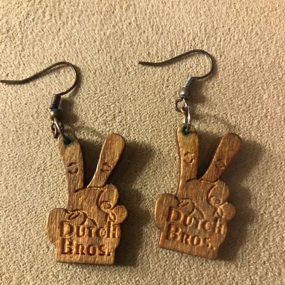 Wood Dutch Bros Earrings and Coffee Bean Bracelet